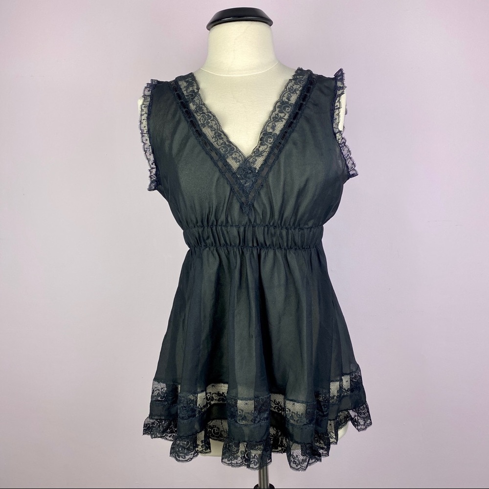 SOLD Christian Dior Vintage Slip Camisole Mini Dress Chemise Sheer Black Floral